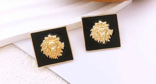 Glam Black Squared Lion Earrings