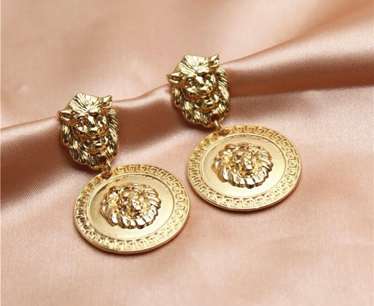 All Gold Lion Drop Earrings